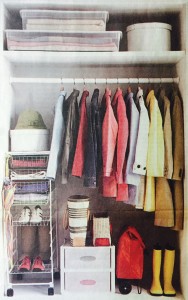 A variety of containers can help you set up a closet where everything’s neatly in place. (All photos by Anne-Michelle Gallero, from “Real Simple: The Organized Home Book”)